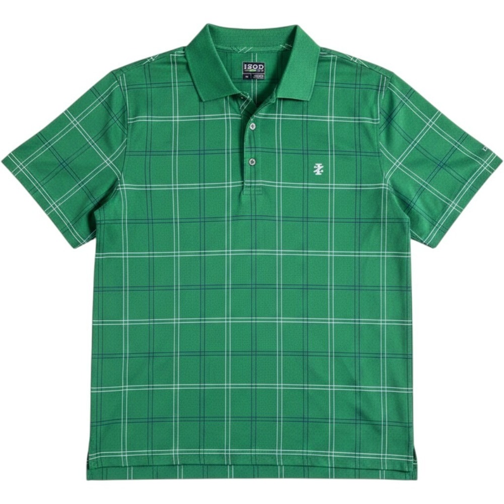 IZOD golf polo plaid grid pattern short-sleeve collared crisp Sz L preppy dad
